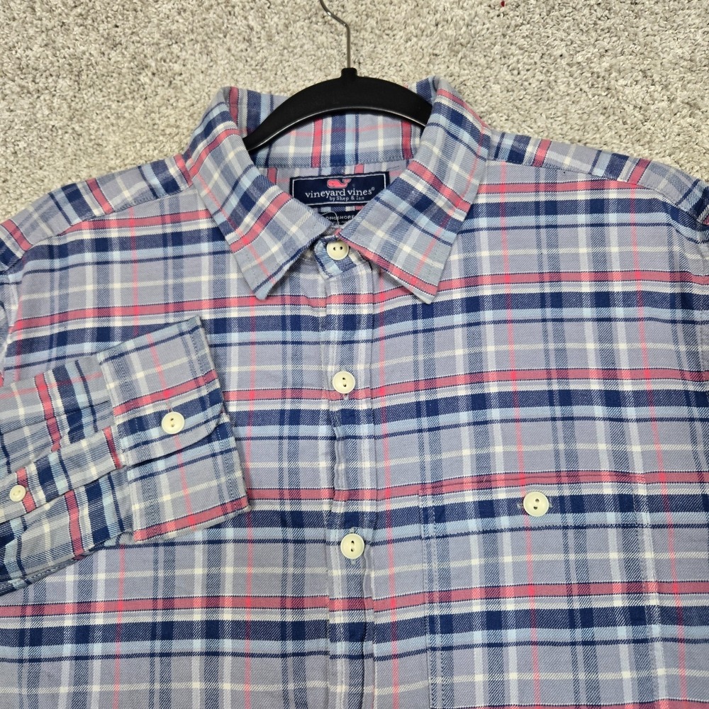 Vineyard‎ Vines Slim Longshore Shirt Mens Small Linen Blend Blue Red stretch L/S